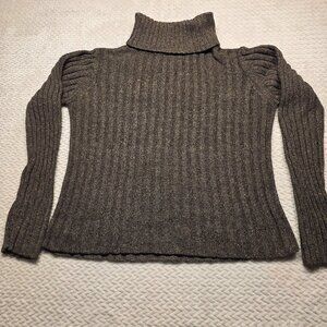 Olive Green Ribbed Turtleneck Pullover Sweater Long Sleeve Women SZ M